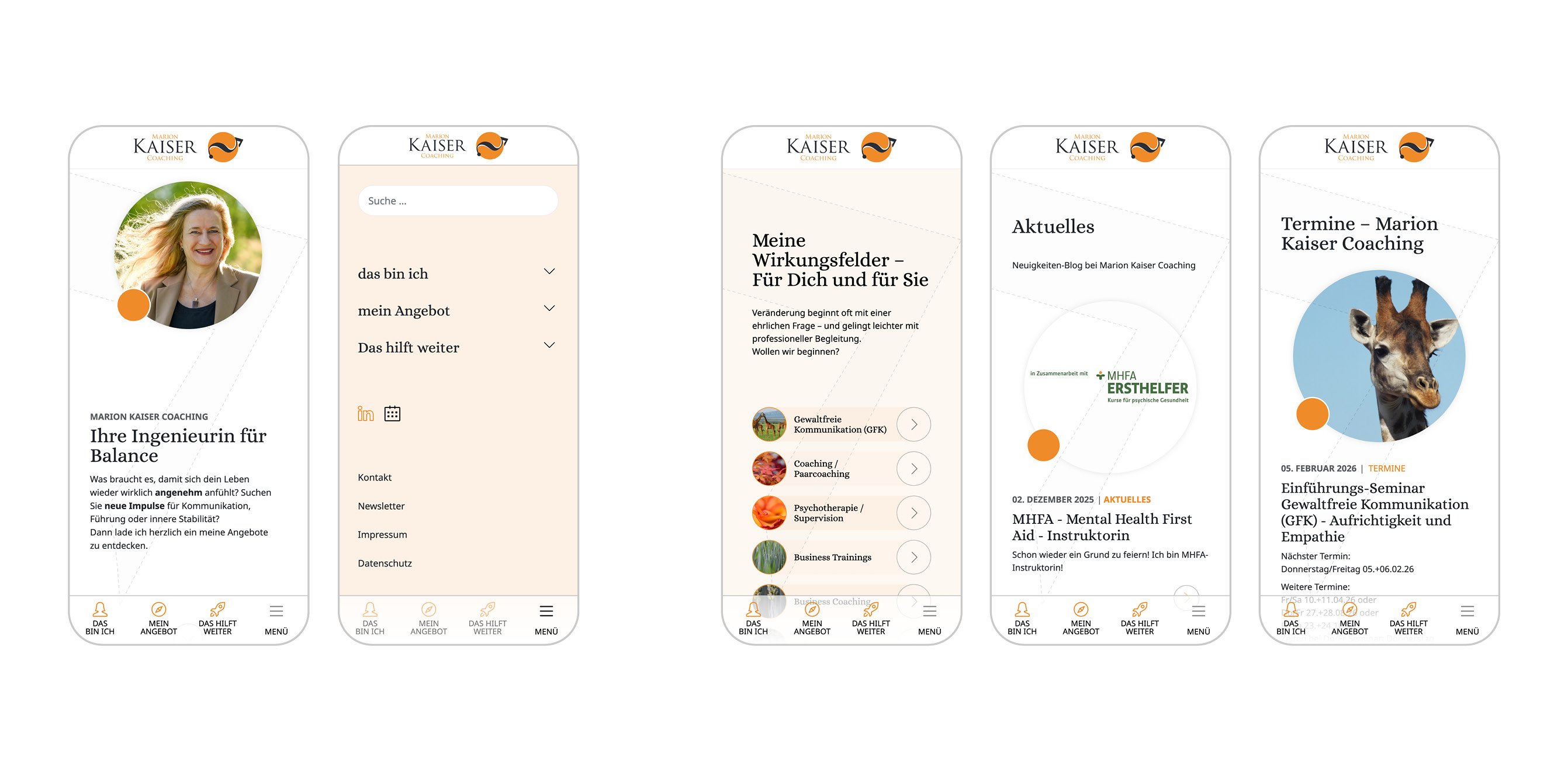 Screens und Menü auf dem Smartphone