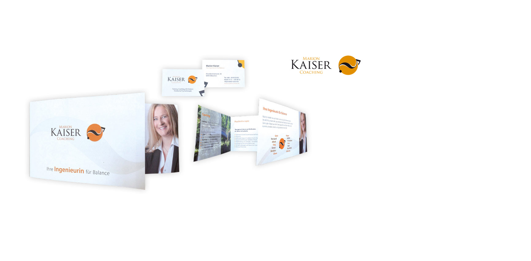 Marion Kaiser Coaching – Logo, Visitenkarte und Faltblatt