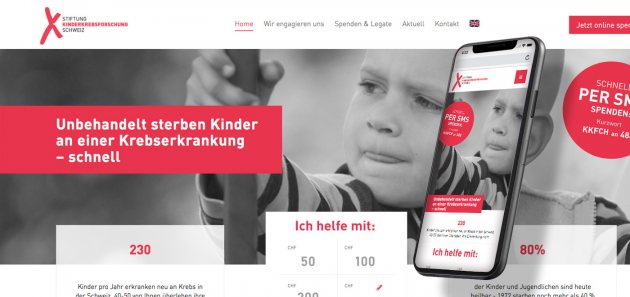 Website für die Stiftung Kinderkrebsforschung Schweiz