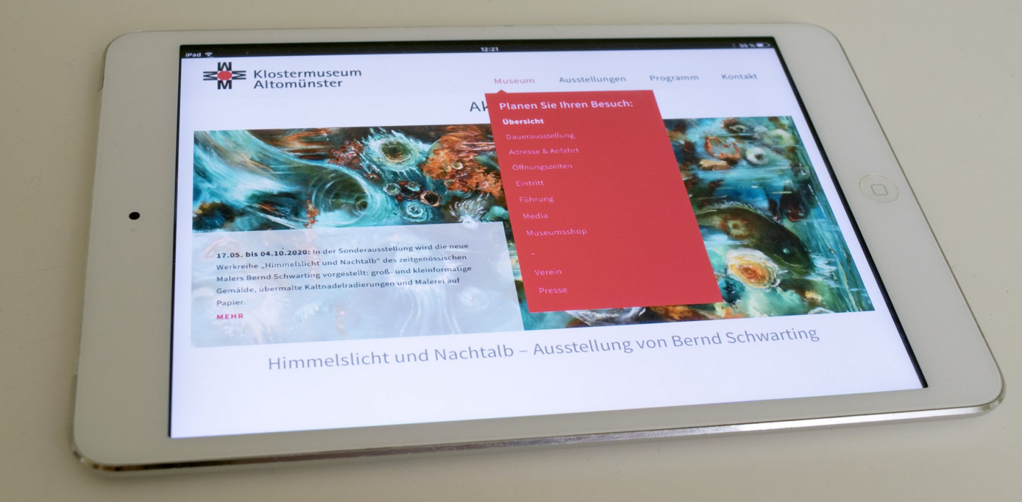 Die neue Website auf dem iPad